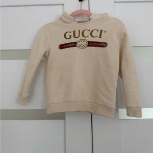 Gucci Cream Kids Hoodie with Red and Green Stripe